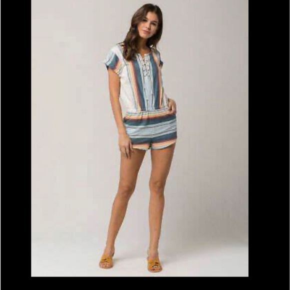 🏄🏽‍♀️ NWT RIP CURL shorts BEACH BAZAAR ROMPER striped lace front swim medium m - Picture 3 of 10